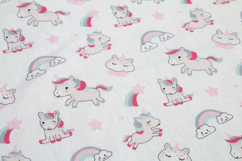 Σεντόνι Μεμονωμένο Βαμβακερό Λίκνου 80x110εκ. Unicorn 108 White-Pink DIMcol