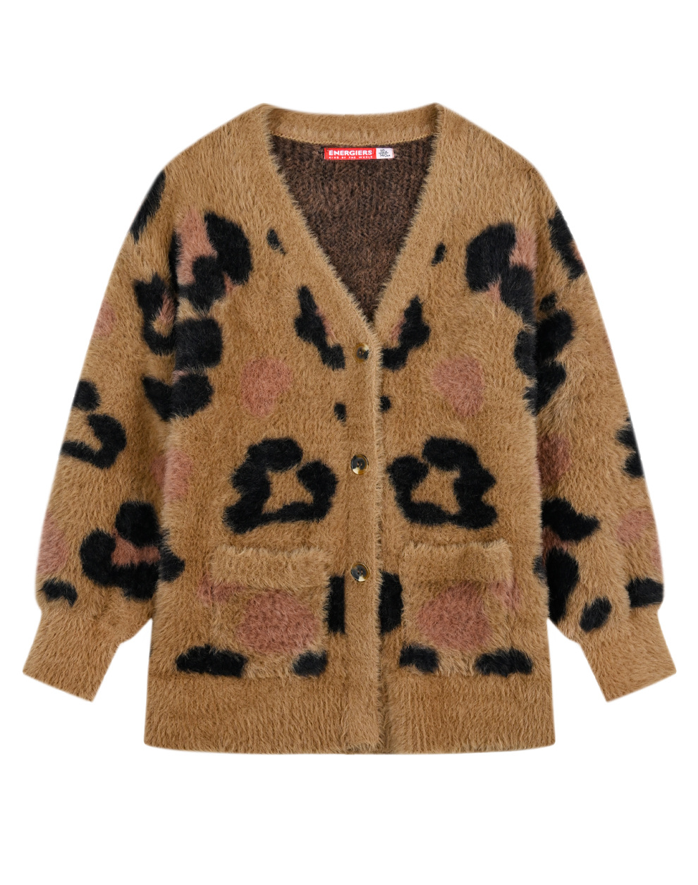 Ζακέτα πλεκτή χνουδωτή με πλέξη animal print και τσέπες για κορίτσι - 6 ετών, ΤΑΜΠΑ εικόνα 1