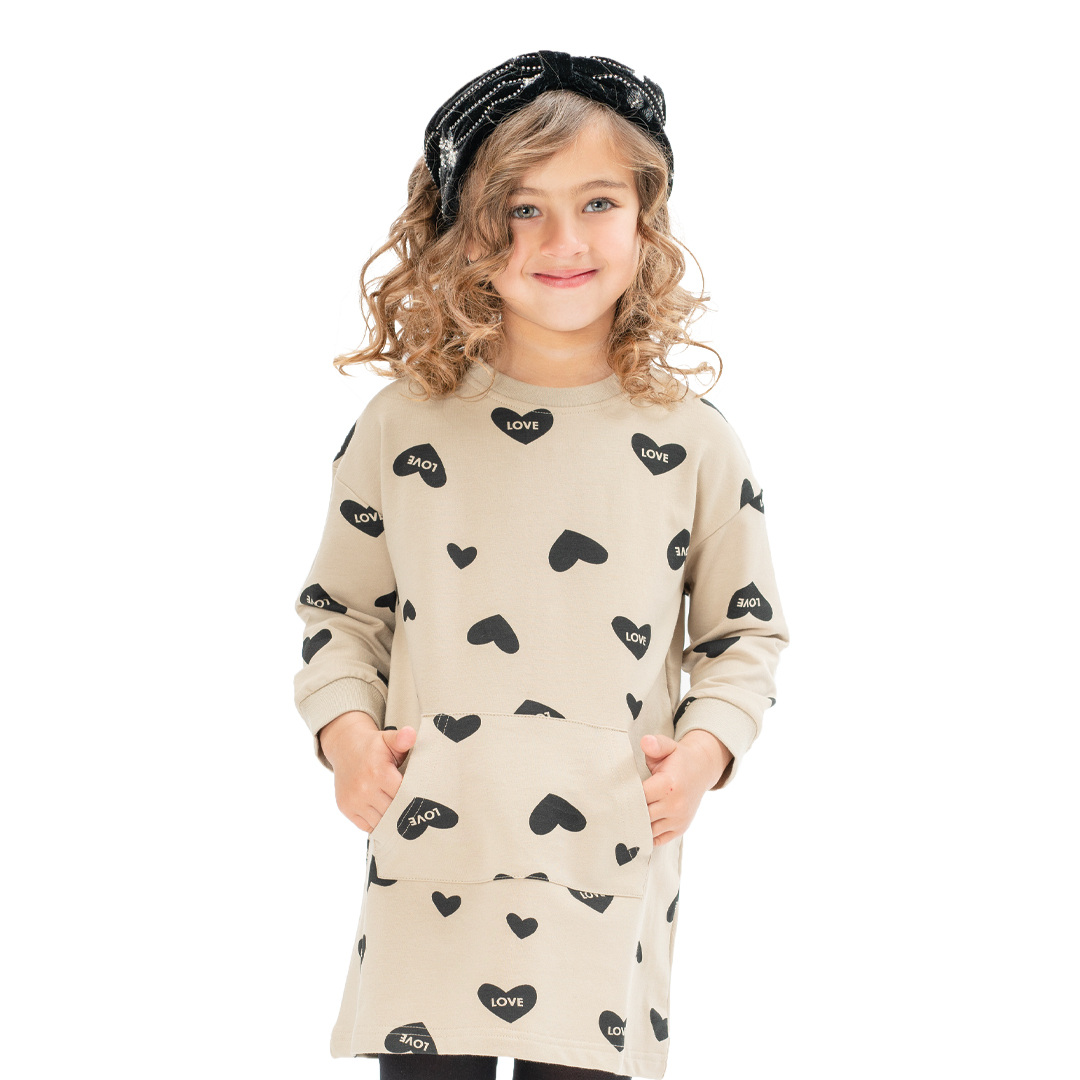 Εμπριμέ φούτερ φόρεμα για κορίτσι - 1 έτους, ΣΚΟΝΙΣΜΕΝΟ ΛΙΛΑ εικόνα 1