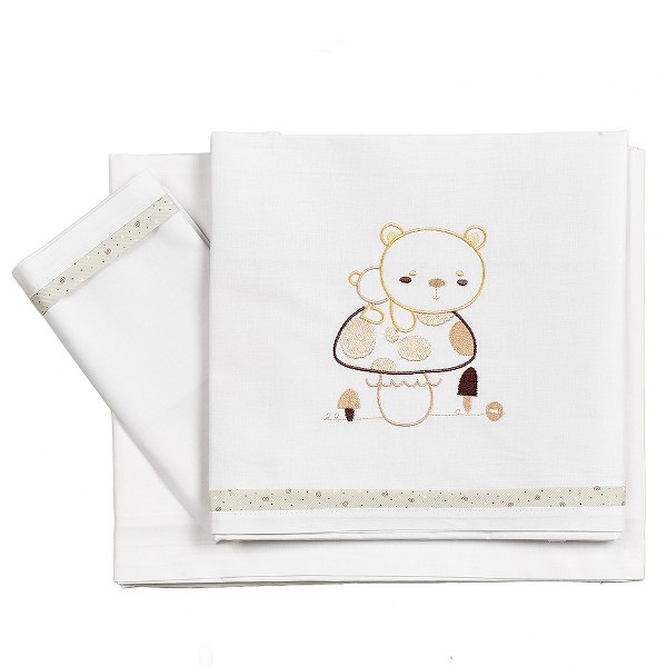 Ο Κόσμος του Μωρού Σετ Σεντόνια 3τμχ Βαμβακερά Κούνιας 100x160εκ. Bear Εκρού 20233
