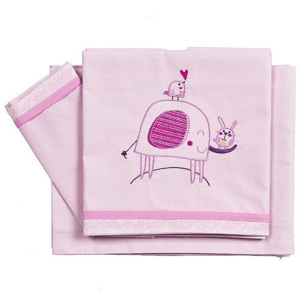 Ο Κόσμος του Μωρού Σετ Σεντόνια Βαμβακερά Κούνιας 120x180εκ. Elephant Ροζ 29021