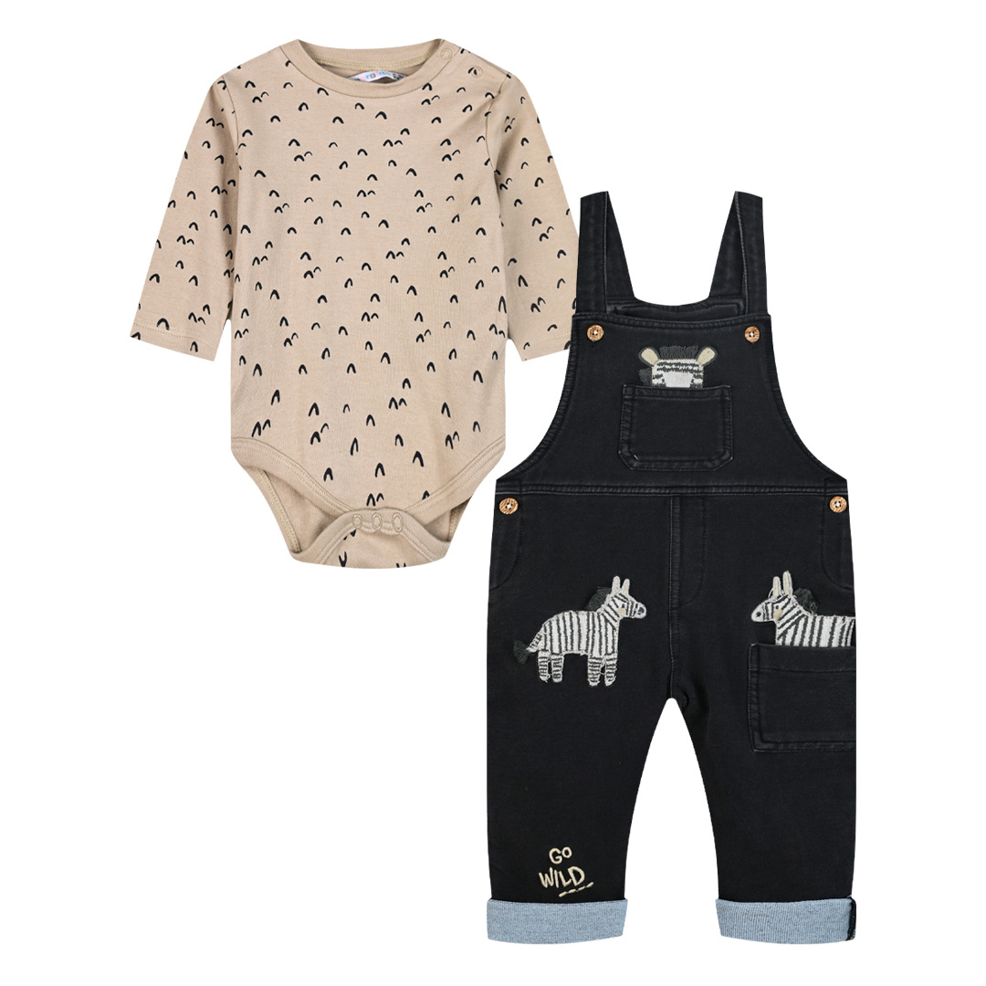 Βρεφικό σετ φορμάκι με σαλοπέτα για αγόρι (3 - 18 μηνών) - 62 cm, ΜΑΥΡΟ ΤΖΗΝ εικόνα 1