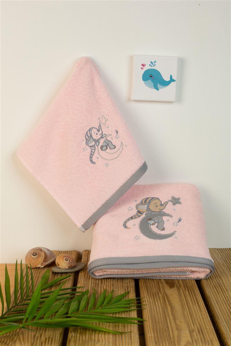 Εικόνα 1 Σετ Πετσέτες 2τμχ Μπεμπέ Βαμβακερές Ροζ Dreaming Elephant 167 DimCol