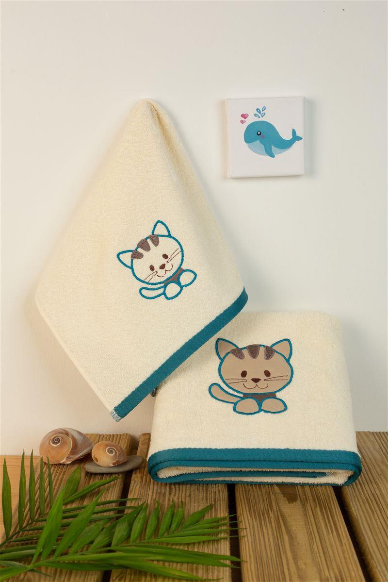 DimCol Σετ Πετσέτες 2τμχ Μπεμπέ Βαμβακερές Εκρού Kitty 138 DimCol