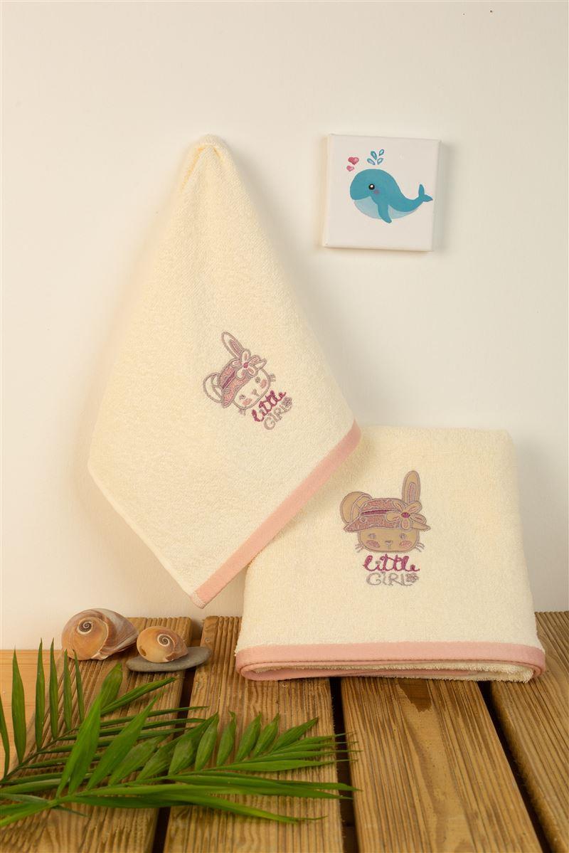 Εικόνα 1 Σετ Πετσέτες 2τμχ Μπεμπέ Βαμβακερές Εκρού Rabbit Girl 148 DimCol