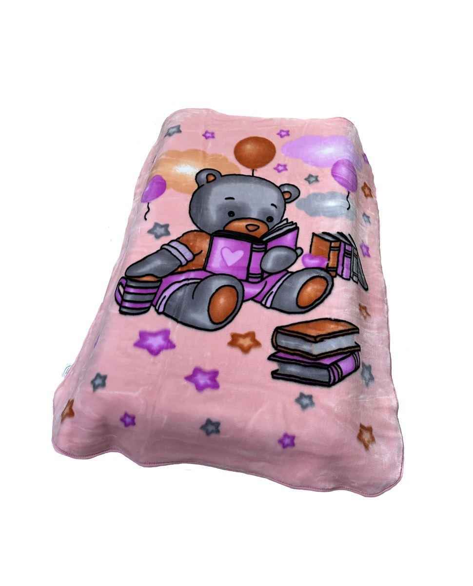 DimCol Κουβέρτα Κούνιας Βελουτέ Polyester 110x140εκ. Studying Bear 37 Pink DimCol
