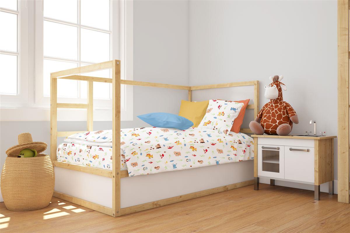 Εικόνα 1 Παπλωματοθήκη Βαμβακερή Κούνιας 120x160εκ. Forest Animals 570 White-Sky Blue DimCol