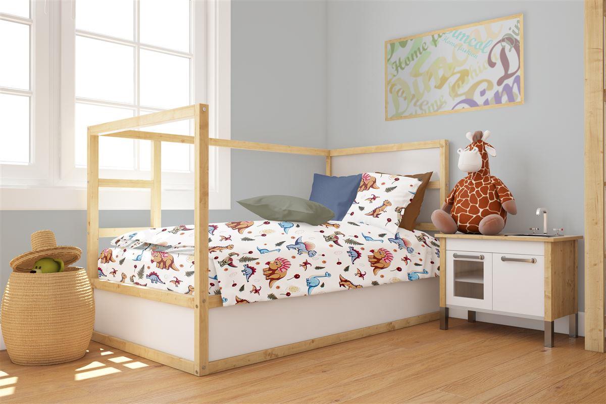 Εικόνα 1 Παπλωματοθήκη Βαμβακερή Κούνιας 120x160εκ. Dinosaur 519 White-Blue DimCol