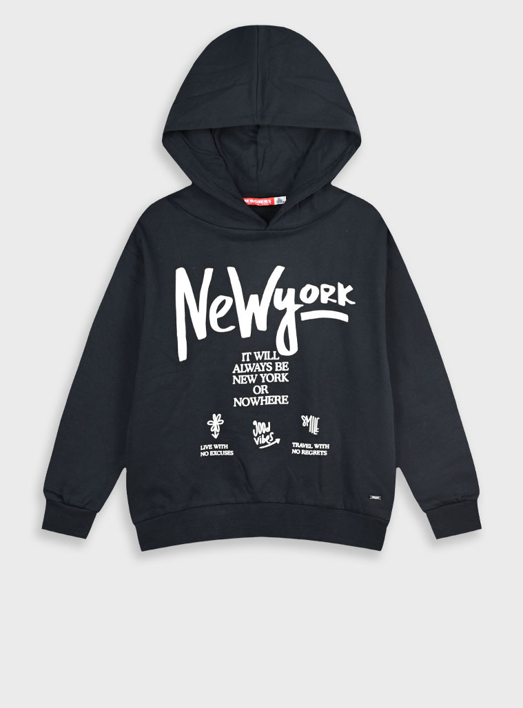 Μπλούζα φούτερ με κουκούλα για κορίτσι - ΜΑΥΡΟ 16-125208-5