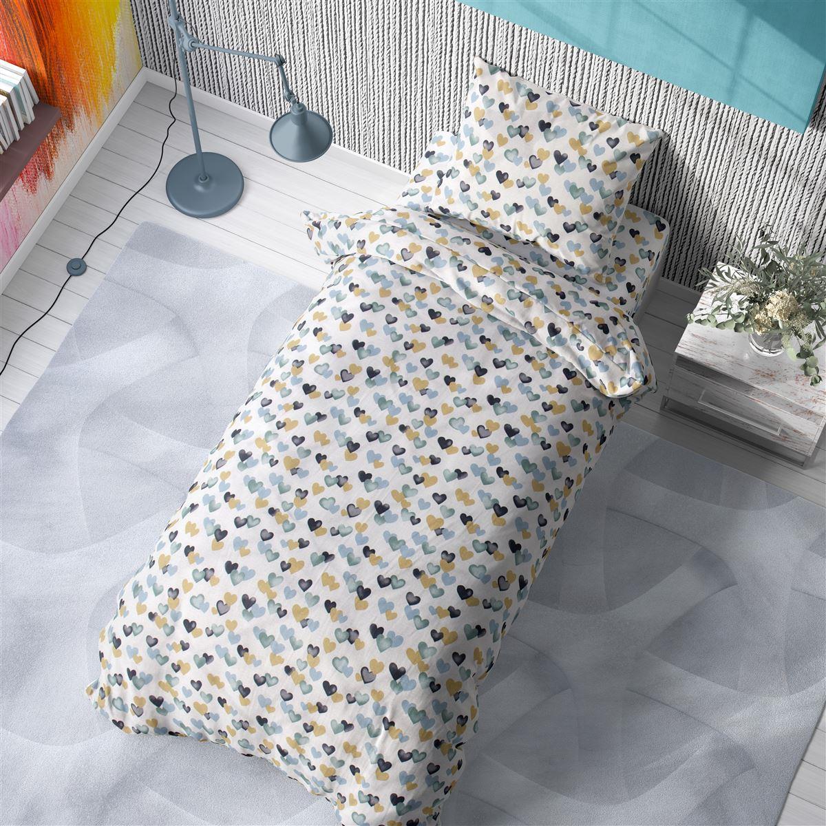 DimCol Παπλωματοθήκη Βαμβακερή Μονή 160x240εκ. Hearts 11 Grey-Green DimCol