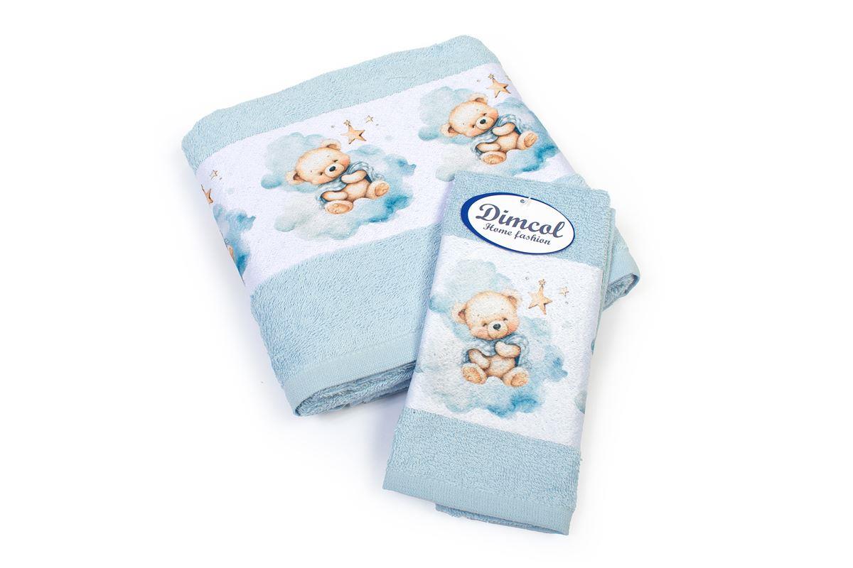 DimCol Σετ Πετσέτες 2τμχ Μπεμπέ Βαμβακερές Cute Bear 301 Sky Blue DimCol