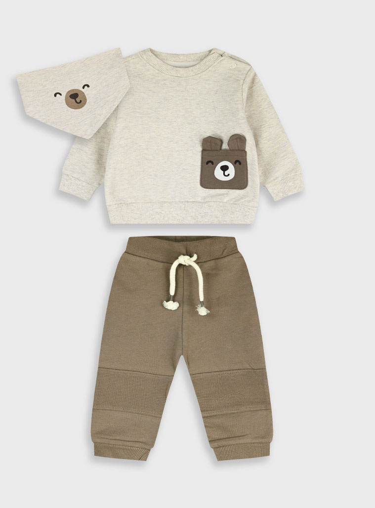 Βρεφική φούτερ φόρμα με σαλιάρα - 68 cm, ΣΟΚΟΛΑΤΙ εικόνα 1